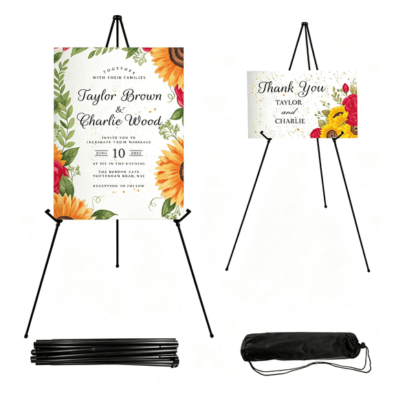 XIBUFE 2Pcs Black Metal Easel Stand for Wedding Sign,66" Portable Adjustable Poster Stand,Floor Tripod Easel Display Stand with Carrying Bags for Events Parties