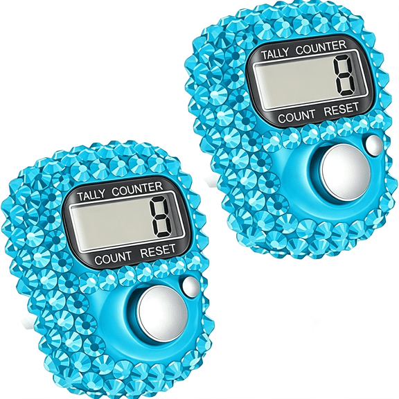 XIBUFE 2Pcs Blue Electronic Finger Tally Counter,Convenient Clicker Counter,Portable Digital Display Counter,Resettable Mini Lap Counter for Golf Goods Counting Knitting Accessories