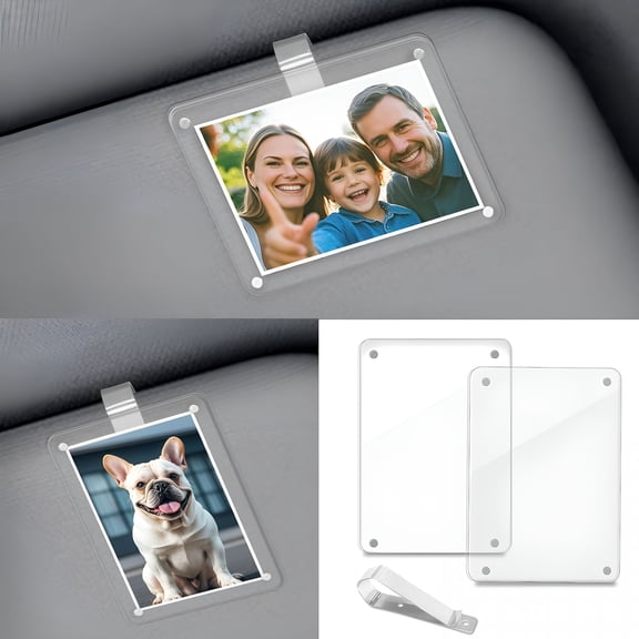 XIBUFE 2Pcs Car Picture Frame Visor Clip Magnetic Photo Holder 3Inch Personalized Sun Visor Clips Hanging for Polaroid Pictures Display Universal