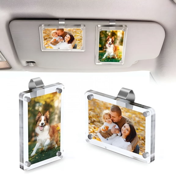 XIBUFE 2Pcs Car Picture Holder for Sun Visor,Magnetic 2.4"X3.5" Horizontal & Vertical Photo Display,Acrylic Car Picture Frame Automotive Accessories for Adding Family Or Personal Photos,Grey