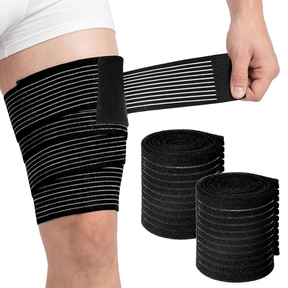 XIBUFE 2Pcs Hamstring & Thigh Compression Wraps,Adjustable Hamstring Braces,Quad Knee Bandage Support Sleeve for Varicose Veins Treatment Pain Relief(Black)
