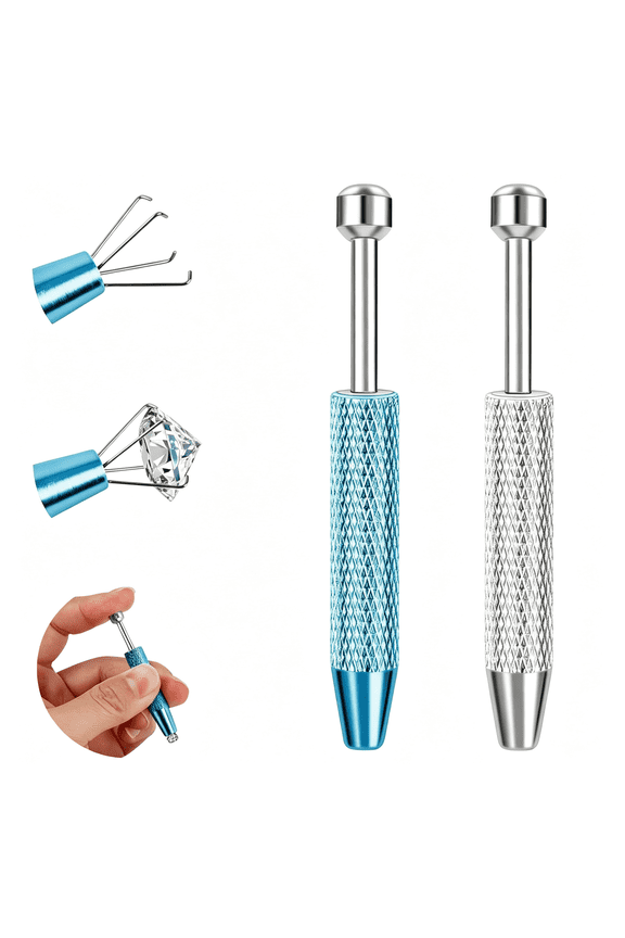 2Pcs Piercing Ball Grabber Tool for Changing Jewelry,Stianless Steel Flat Back Earring Applicator Internally Threaded Push Pin Piercing Grabber Tool,Anti Slip 4 Claw Gem Ball Grabber Tool