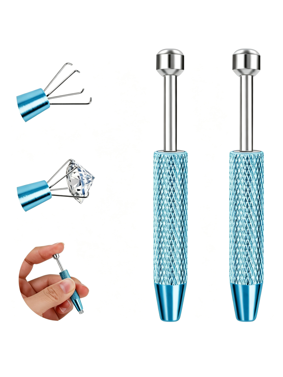 2Pcs Piercing Ball Grabber Tool for Changing Jewelry,Stianless Steel Flat Back Earring Applicator Internally Threaded Push Pin Piercing Grabber Tool,Anti Slip 4 Claw Gem Ball Grabber Tool