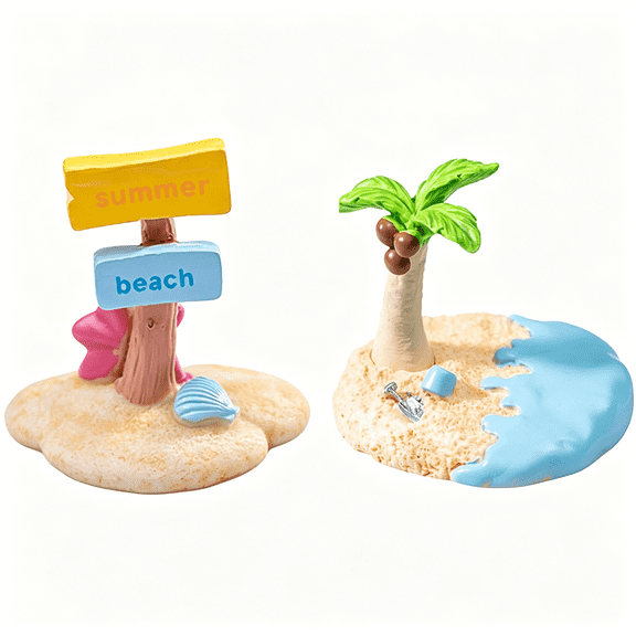 XIBUFE 2Pcs Resin Summer Beach Bonsai Figurines Micro Landscape Crafts Miniatures Fairy Garden Moss Terrarium Decor
