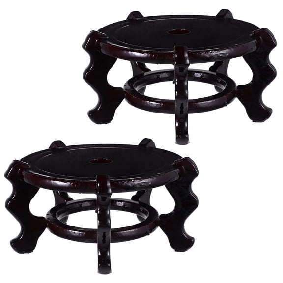 XIBUFE 2Pcs Round Wooden Plant Stands, Oriental Style Indoor Flower Pot Display Base, Space Saving Riser for Home Decor