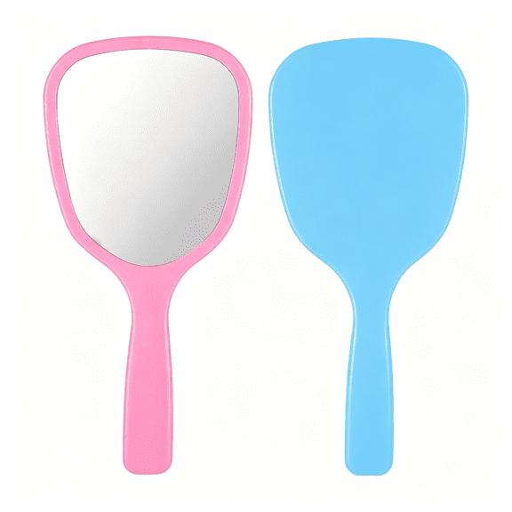 XIBUFE 2Pcs Small Hand Held Mirror for Makeup Travel Cosmetic Portable Vanity Glass Plastic Oval Shape Compact Personal Glass with Handle Reflection for Women Men Home Camping Barber Salon School