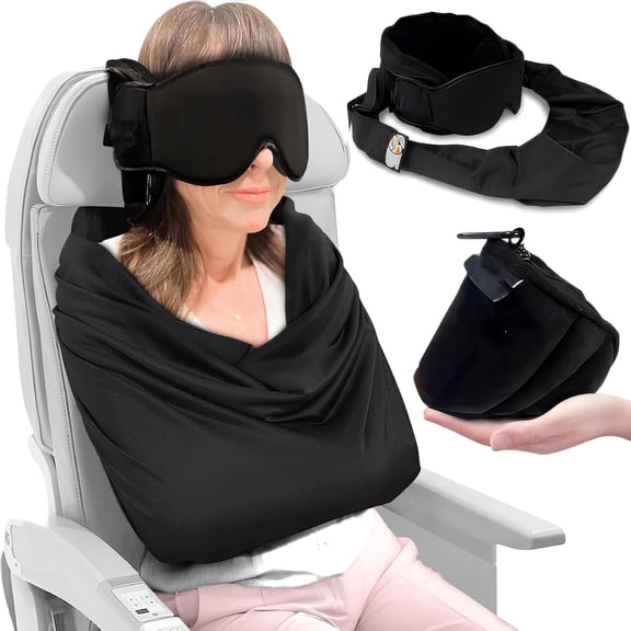 XIBUFE 3-In-1 Airplane Sleep Support System-Memory Foam Pillow,Eye Mask,Body Sling