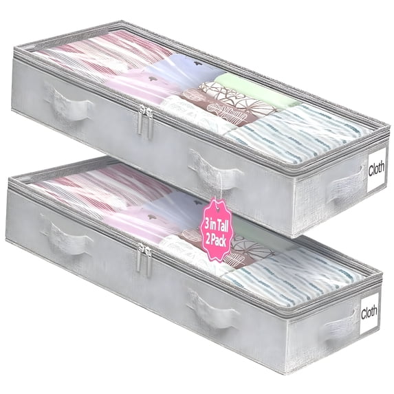 XIBUFE 3-Inch Low Profile Under Bed Storage Containers, Foldable ...