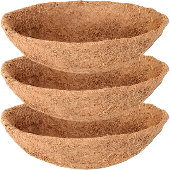 XIBUFE 3 Pack 14 Inch Hanging Basket Coco Liners Replacement,100% Natural Round Coconut Coco Fiber Planter Basket Liners for Hanging Basket Flowers/Vegetables