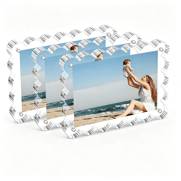 XIBUFE 3 Pack Acrylic Picture Frames 4X6",Double Sided Clear Photo Frame,Thick Block Freestanding Display Stand for Desktop,Home&Office