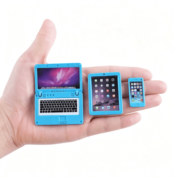 XIBUFE 3 Pack Dollhouse Mini Laptop Tablet and Smart Phone Scene Computer Simulation Accessories for Doll 1/6 1/12 Miniatures Silver Dollhouse Miniature Laptop Computer Tablet Phone (Blue)