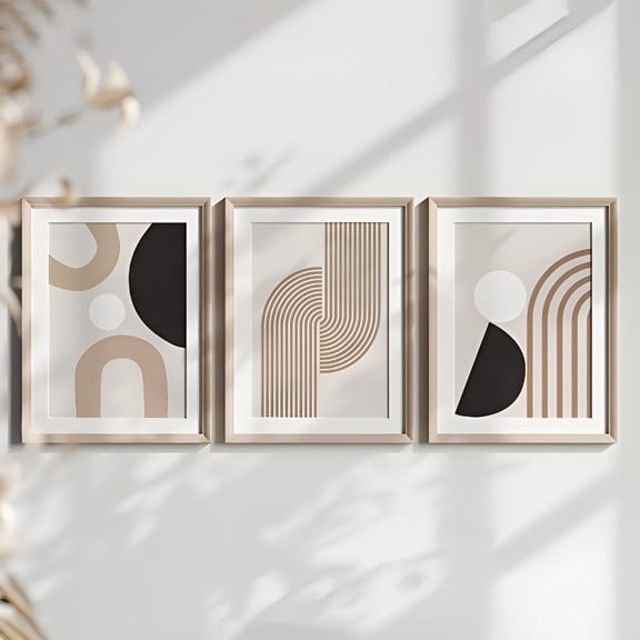 XIBUFE 3-Pack Modern Minimalist Abstract Lines Canvas Art,Beige Geometric Unframed Wall Paintings,Boho Chic Decor for Living Room,Bedroom & Kitchen,Autumn/Winter Fashion Theme,Perfect Gift Idea