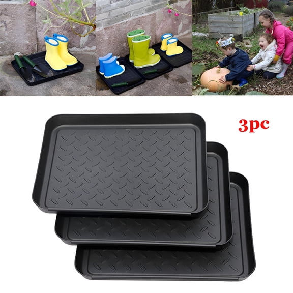 XIBUFE 3-Pack Multi-Purpose Boot & Shoe Tray Set | Waterproof Floor Mat for Wet/Muddy Shoes | 35X27.5Cm Non-Slip Garden Tool Tray | Interlocking Design | Indoor/Outdoor Use | Pp Plastic (3Pc)