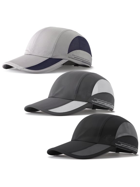 3 Pack Quick-Dry Baseball Caps with Ventilation Holes, Breathable Sun Protection Dad Hats, Adjustable Structured Crown for Hiking Outdoor Daily Use, Black/Dark Grey/Light Grey