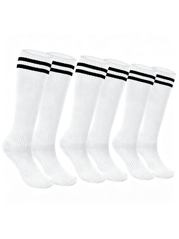 3 Pairs Baseball Socks Softball Knee High Socks for Women Athletic Socks Casual Stripes Tube Socks for Men and Women (White)