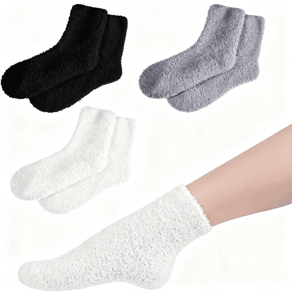 XIBUFE 3 Pairs Gel Socks Soft and Comfortable Aloe Socks Fluffy Coral Fleece Lotion Sock Fit Moisturizing Sock for Repairing Softening Dry Cracked Heel Women Men(Black White Gray)