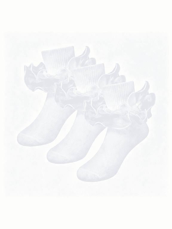 3 Pairs Girls Ruffle Socks Double Lace Socks for Kids 1-10 Years,Cotton Blend,Breathable,Frilly Double-Layer Lace,Fold-Over Cuff,2-Way Wear,Church,School,Party,Princess,Daily Dress