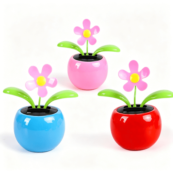 XIBUFE 3 Pcs Solar Dancing Flowers,Dancing Flower Cute Car Decor for Men Women,Environmental Protection Solar Flower Pot Ornament Suit for Car Home Office (Pink,Blue,Red)