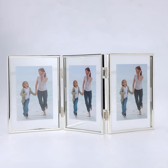 XIBUFE 3 Picture Frame 5X7 Three Photo Collage Frame Hinged Triple Foldable Frame,Frame Real Glass Metal Photo Frames for Multiple Photo Sizes 5X7 4X6 3.5X5,Photo Display,Gift Ideas (Silver)
