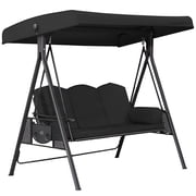 XIBUFE 3 Seat Outdoor Porch Swing with Adjustable Canopy,Convertible Patio Swing Bed with Stand,Patio Glider Swing with Upgraded Cup Holder Top + Seating,No Iron Chair Included