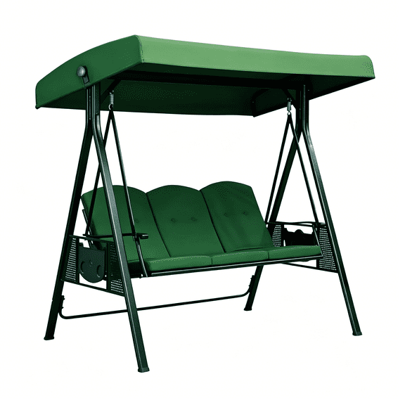 XIBUFE 3 Seat Outdoor Porch Swing Convertible Patio Swing Bed with Cup Holder Adjustable Canopy Stand Garden