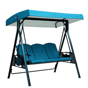 XIBUFE 3 Seat Outdoor Porch Swing Convertible Patio Swing Bed with Cup Holder Adjustable Canopy Stand Garden