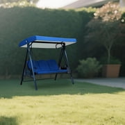 XIBUFE 3 Seat Outdoor Porch Swing with Cup Holder, Adjustable Canopy, Convertible Patio Swing Bed with Stand, Garden Blue, Only Contain Protective Cover