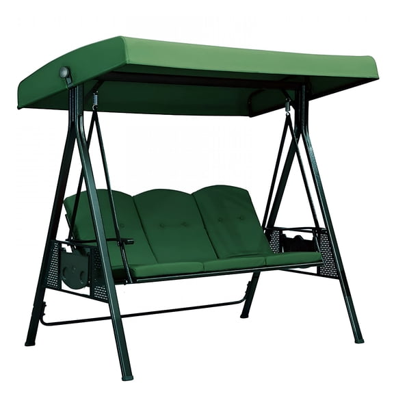 XIBUFE 3 Seat Outdoor Porch Swing with Cup Holder, Adjustable Canopy, Convertible Patio Swing Bed with Stand, Garden (Dark Green, Only Contains Protective Cover)