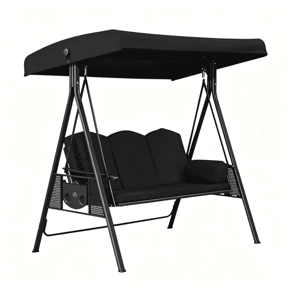 XIBUFE 3 Seat Patio Swing Bed Adjustable Canopy Garden Swing Convertible Outdoor Porch Swing Outdoor Swings for Adults for Backyard, Patio, Garden, Porch