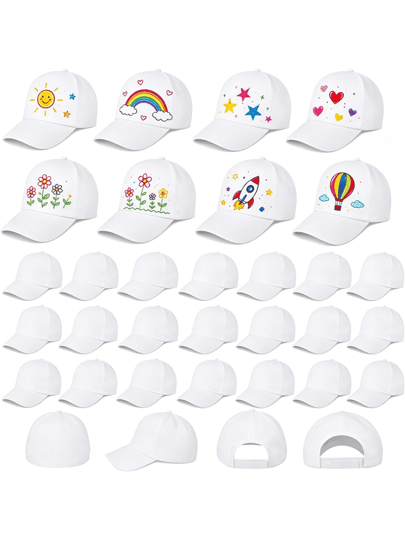 30 Pcs DIY Baseball Caps, White Painting Caps, Blank Adjustable Polyester Caps for Little Ones, Outdoor Sports Hats for Camp Baseball Caps Bulk