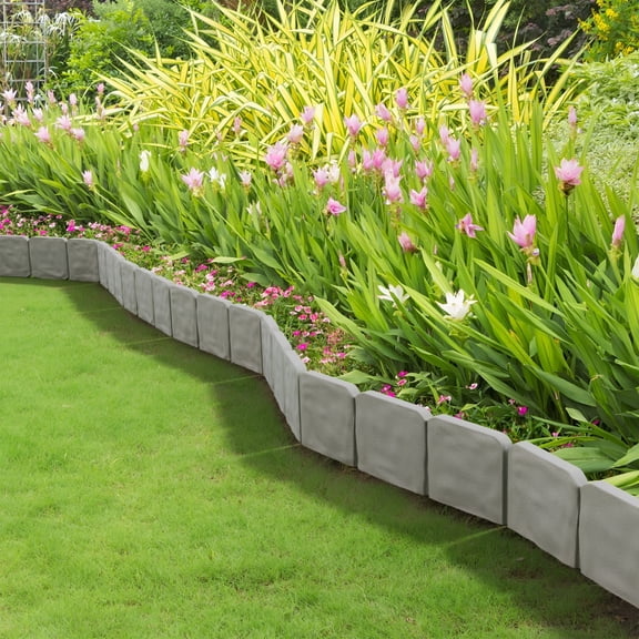 XIBUFE 30Ft Faux Cobblestone Garden Edging, 10-Pack Poly Landscape Border, Weather Resistant Stone Effect Fence for Lawn, Patio, Pathway, and Flower Beds