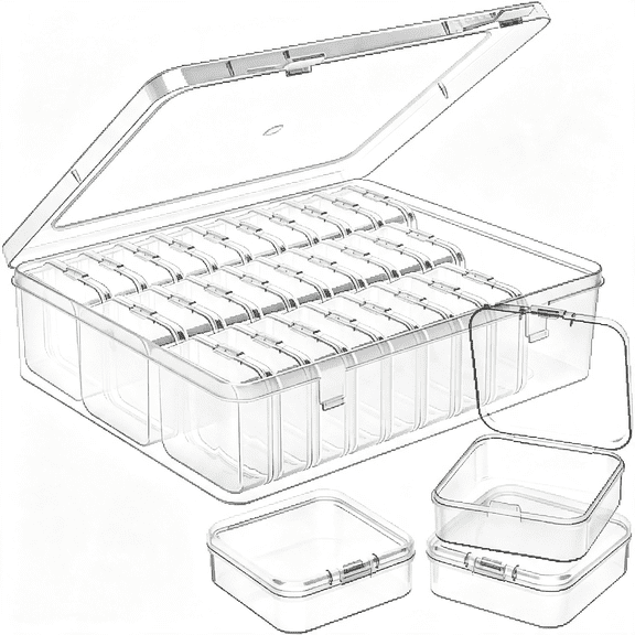 XIBUFE 31Pcs Bead Organizers and Storage Containers,Clear Jewelry Earring,Organizer Plastic Cases with Hinged Lid,Small Parts Craft Storage Box for Diy Bracelet Diamond Art Seed Screw Nail Sticker