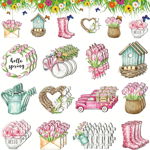 XIBUFE 36 Pcs Spring Ornaments for Tree: Wooden Flowers Decorations Tulip Hanging Decor for Small Tree Home Party