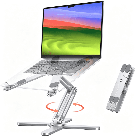 XIBUFE 360 Degree Rotating Laptop Stand Riser for Desk,Ergonomic Foldable Computer Stand with Adjustable Height,Silver Laptop Stands for Laptops Up to 16" Macbook