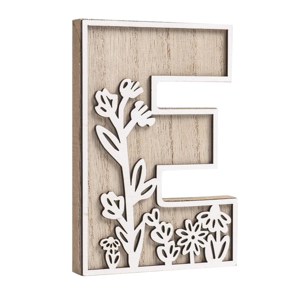XIBUFE 3D Layered Floral Paintable Initial Wooden Letters for Wall Decor,4.9" Alphabet Letters for Crafts Letter E Tabletop Decor,Boho Nursery Name Sign,Rustic Wedding Birthday Home Decorations