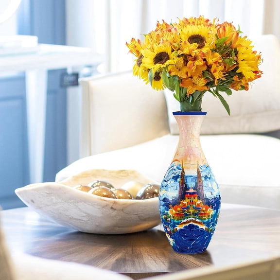 XIBUFE 3D Puzzle Vase - Build-Your-Own Flower Vase with 160 Curved Puzzle Pieces, Built-In Water Bottle, Unique Diy Home Decor, Birthday Housewarming Gift for Flower Arrangements (Rl 1 Set)