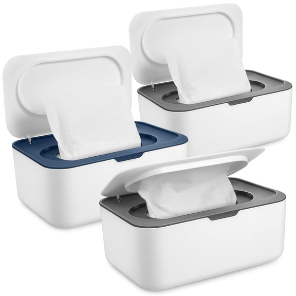 XIBUFE 3Pcs Baby Wipes Dispenser Baby Wipe Holder Container Case with Sealing Design Refillable Box Keeps Wipes Fresh Easy Open and Close for Bathroom Nursery