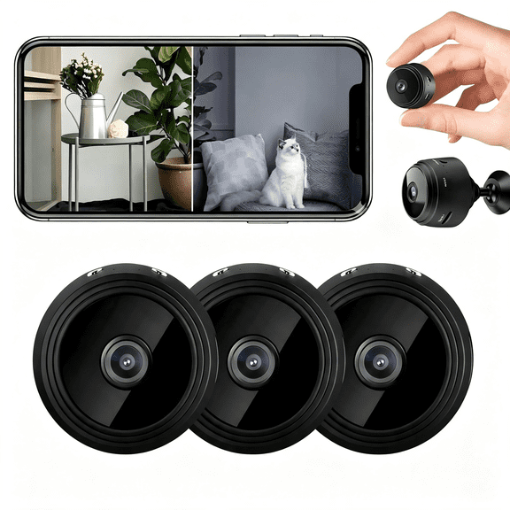 XIBUFE 3Pcs New 1080P Mini Wifi Security Cameras,Portable Tiny Camera with Night Indoor Outdoor Home Office Small Cam for Pet,Baby,Elder D/U,Compact Tiny Camera