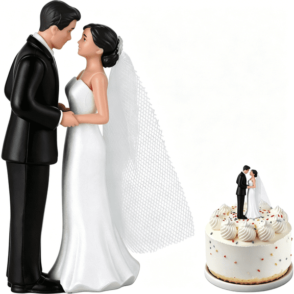 XIBUFE 4.5" Wedding Cake Topper Bride and Groom Figurine,Elegant Romantic Couple Cake Decoration for Wedding Engagement Anniversary Bridal Shower Reception Keepsake Decor(Rice White Gift Box)