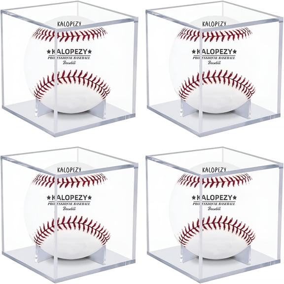 XIBUFE 4 Pack Baseball Display Case,Uv Protected Acrylic Boxes for Display,Clear Display Case Baseball Cube Memorabilia Showcase Autograph Ball Protector-For Official Size Ball