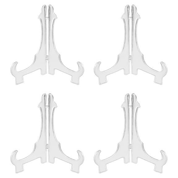 XIBUFE 4-Pack Clear Plastic Easel Display Stands Hinged Plate&Picture Holders for Home Dcor,Weddings,and Art Displays-plate holders for displaying(6.5 Inch)