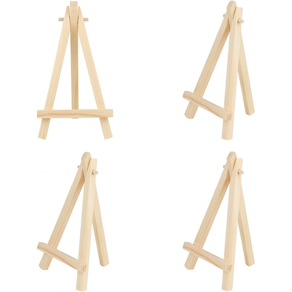 XIBUFE 4 Pack Mini Wood Easel Display Stand, Natural Pine Tabletop