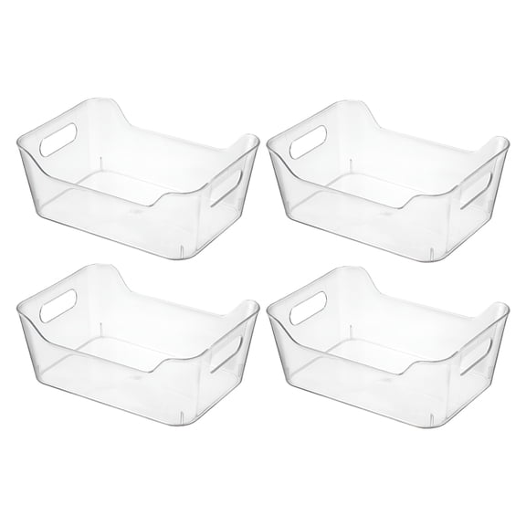 XIBUFE 4 Pack Plastic Storage Bins Utility Storage Organizer Bin Clear Pantry Organization Cabinet Storage Containers Clear Organizer Bins, Small