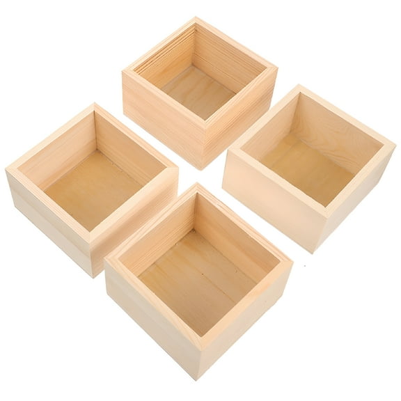 XIBUFE 4 Pack Small Square Wooden Boxes, Lidless Craft Storage Containers for DIY