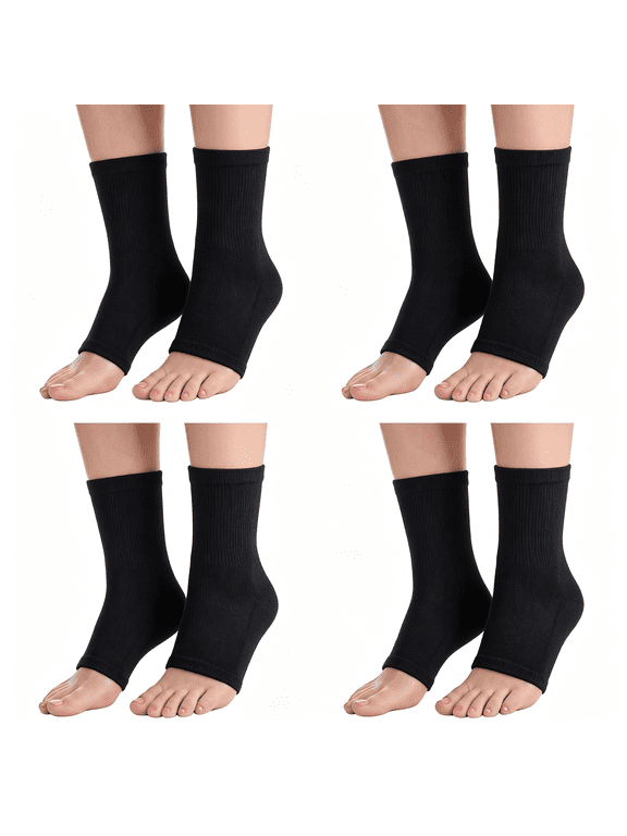 4 Pairs Cotton Eczema Toeless Socks Moisturizing Open Toe Heel Socks for Adult Wet Wrap Hydrating Therapy Soft Feet Treatment Moisturizing Socks for Hydrating Repair(Black,L)