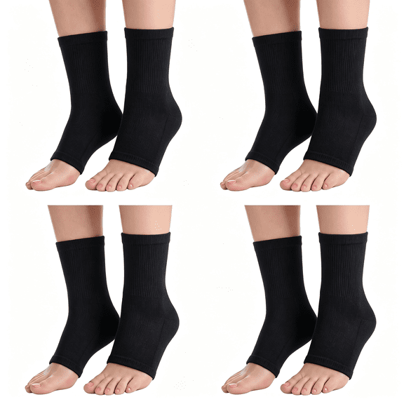 XIBUFE 4 Pairs Cotton Eczema Toeless Socks Moisturizing Open Toe Heel Socks for Adult Wet Wrap Hydrating Therapy Soft Feet Treatment Moisturizing Socks for Hydrating Repair(Black,L)