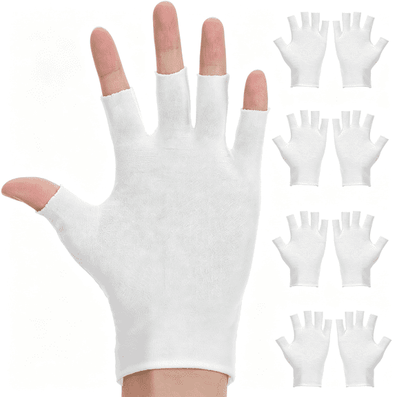 XIBUFE 4 Pairs White Thin Cotton Gloves Fingerless for Eczema, Sleeping Gloves for Dry Hands Women Moisturizing Overnight, Touchscreen-Friendly, Cotton Gloves for Dry Hands Sleeping One Size
