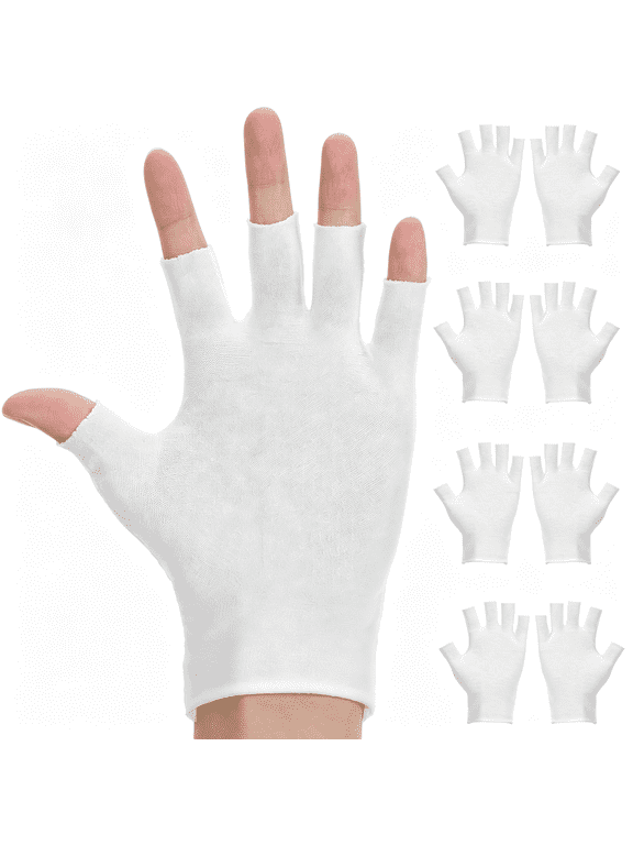4 Pairs White Thin Cotton Gloves Fingerless for Eczema, Sleeping Gloves for Dry Hands Women Moisturizing Overnight, Touchscreen-Friendly, Cotton Gloves for Dry Hands Sleeping One Size