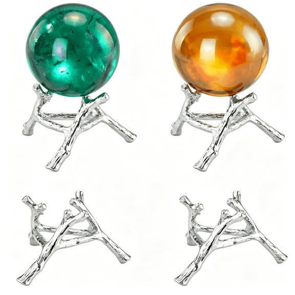 XIBUFE 4 Pcs Crystal Ball Stand Display Holder Egg Sphere Stand Photography Props Crystal Balls Ornament Rack Holder Silver Metal Base Tree Tripod Modern Simplicity for Home Decoration
