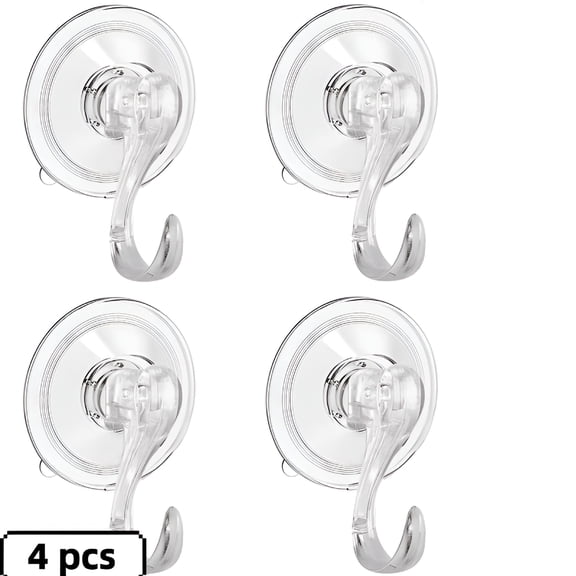 XIBUFE 4 Pcs Crystal Clear Suction Cup Hooks Heavy Duty 22lbs Max Hold Shower Wall Hangers, No Residue Waterproof Bathroom Organizer for Glass/Tile, Christmas Wreath Decor Hooks